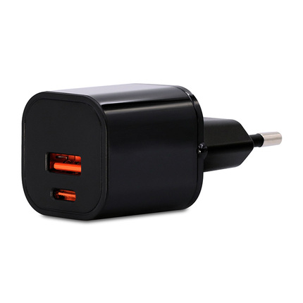 EU033-2ACX001-BK 黑色，氮化鎵(GaN)PD充電器 33W 2Port(USB-A/Type-C) 歐規-固定腳