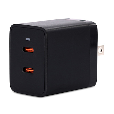 US047-02CF001，GaN(Gallium nitride) Power delivery charger 47W 2Port(Type-C) American plug-Fold