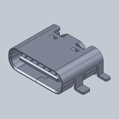 TYPE-CF-06R-01，USB2.0 Type-C連接器, 6Pin 本體6.50-6.80 鐵殼+輸出端子SMT全貼_鐵殼無彈