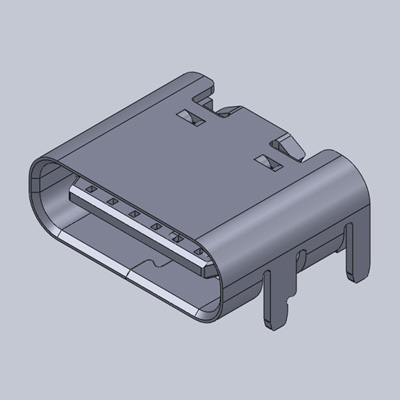 TYPE-CF-06R-02，USB2.0 Type-C連接器 6Pin 本體6.80 4根鐵殼DIP 腳長1.00 輸出端子SMT_鐵殼無彈DIP+SMT