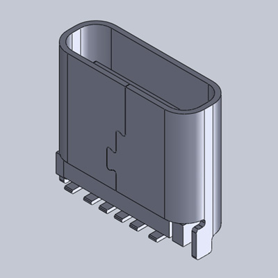 TYPE-CF-06S-01，USB2.0 Type-C連接器 6Pin 鐵殼DIP 腳長0.90 輸出端子SMT 本體高7.40