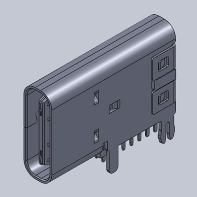 TYPE-CF-14UR-01，USB2.0 Type-C連接器 14Pin 本體14.00 鐵殼腳 輸出端子全DIP 腳長1.30-2.00_全DIP