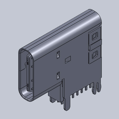 TYPE-CF-14UR-02，USB2.0 Type-C連接器 14Pin 本體14.00 鐵殼腳 輸出端子全DIP 腳長1.80 墊高2.60_全DIP