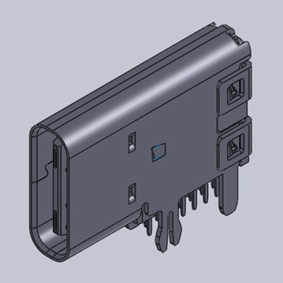 TYPE-CF-14UR-03，USB2.0 Type-C連接器 14Pin 本體14.55 鐵殼腳 輸出端子全DIP 腳長1.60_全DIP