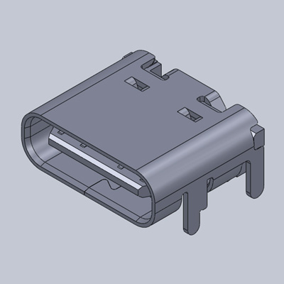 TYPE-CF-16R-04，USB2.0 Type-C連接器 16Pin 本體7.35 4根鐵殼DIP 腳長1.20 輸出端子SMT_鐵殼無彈帶定位柱