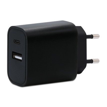 EU020-2ACX001-BK Black，GaN(Gallium nitride) PD Power delivery charger 20W 2Port(USB-A/Type-C) European standard plug-Fixed