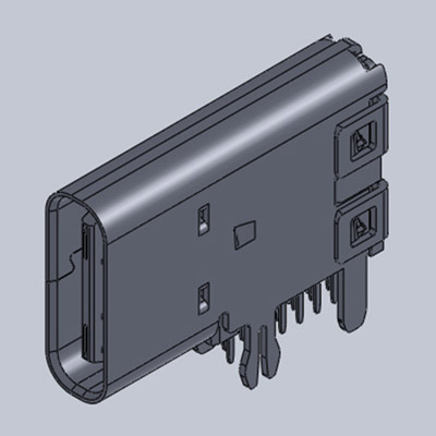TYPE-CF-14UR-03，USB2.0 Type-C連接器 14Pin 本體14.55 鐵殼腳 輸出端子全DIP 腳長1.60_全DIP