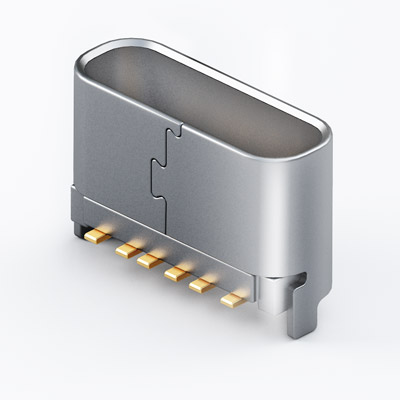 TYPE-CF-06S-01，USB2.0 Type-C Connector, 6Pin Vertical 7.4 height SMT