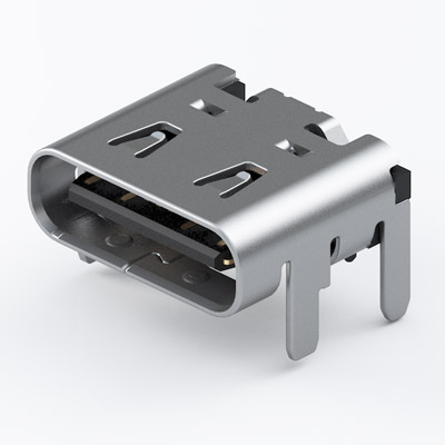 TYPE-CF-16R-03，USB2.0 Type-C Connector, 16pin R/A 7.35 long SMT with peg