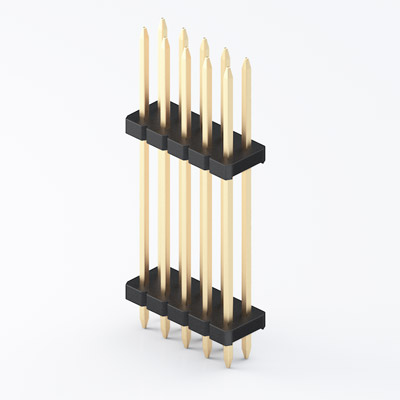 Pin Header，1.00 Pitch pin header  dual row, dual insulator DIP vertical