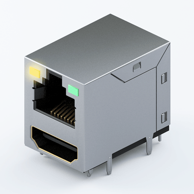 RJ45 Jack + HDMI with LED with transformer, FRJF-88RD1PBT-1NA40