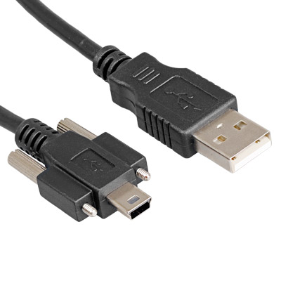 USB 2.0 Type-A Male to Mini USB B Male Cable with Locking Screws