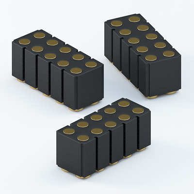 Pitch 2.54mm 2X5, 10 Pin Female Pogo Pin, SMT, Vertical