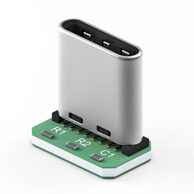 USB 2.0 Type-C Male Connector, 16Pin Vertical, with PCB, with capacitance