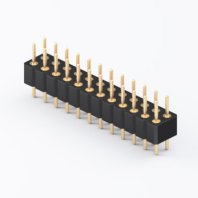2.00 Pitch Round Pin Header dual row DIP vertical, insulator height 3.00